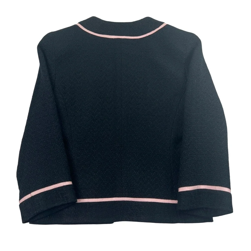 CO-OP Cropped Jacket Womens Tweed Textured Ribbon Trim Black Pink Chic Size M‎
